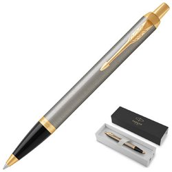 Ручка шариковая Parker IM Brushed Metal GT цвет чернил синий цвет корпуса серебристый (артикул производителя 1931670)